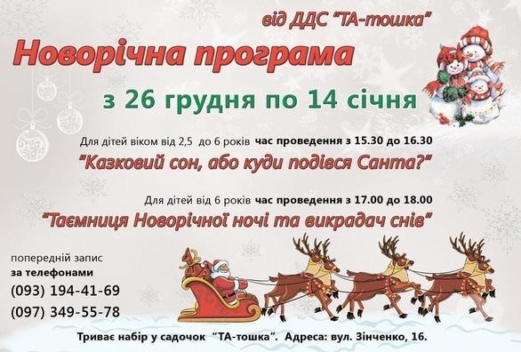 Для детей - Новогодняя программа от частного детского сада 'ТА-тошка'