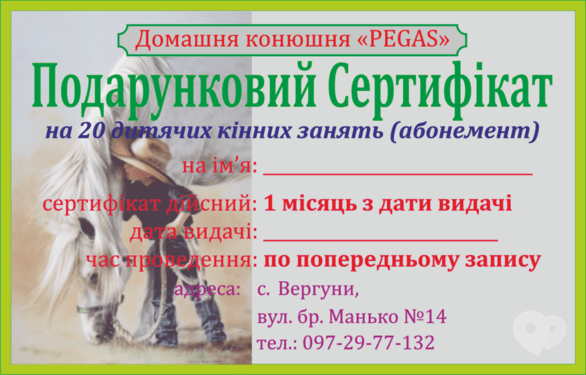 Фото-1 PEGAS, домашняя конюшня - Подарочный сертификат