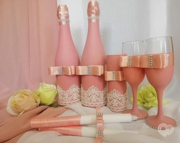 OROVI, Оформление и организация праздников - Свадебный набор – шампанское, бокалы, свечи в розовом цвете