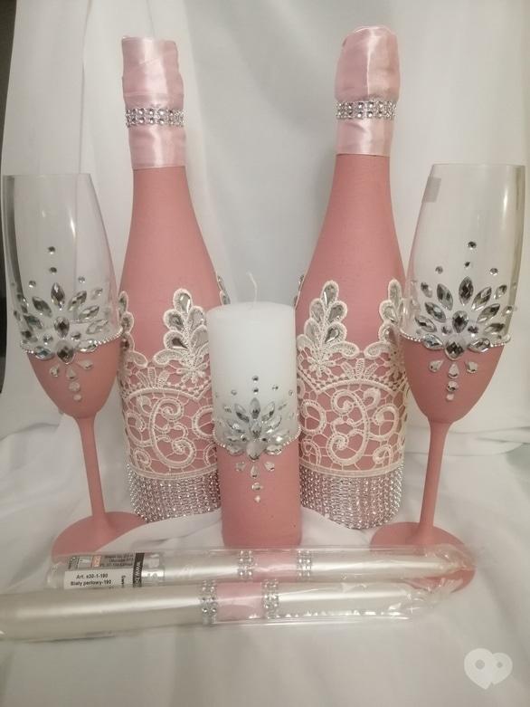 Фото-2 OROVI, Оформление и организация праздников - Свадебный набор со стразами – шампанское, бокалы, свечи в розовом цвете