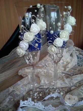 Фото 5 - OROVI, Оформлення та організація свят - Оформлення весільних келихів (бокалів), шампанського, свічок, підв’язки нареченої